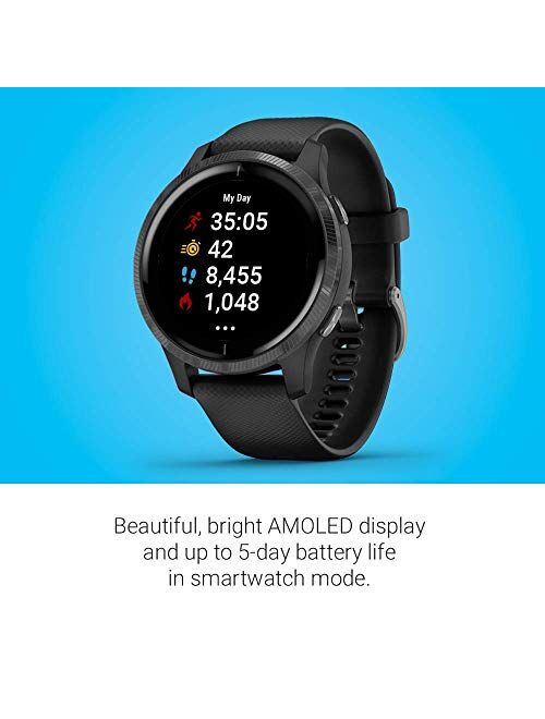 Garmin Venu, GPS Smartwatch with Bright Touchscreen Display, Features Music, Body Energy Monitoring, Animated Workouts, Pulse Ox Sensor and More, Black, 010-N2173-11 (Ren