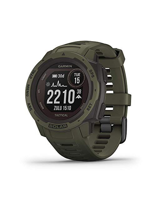 Garmin Instinct Solar Tactical, Solar-Powered Rugged Outdoor Smartwatch with Tactical Features, Built-in Sports Apps and Health Monitoring, Moss Green (Renewed)