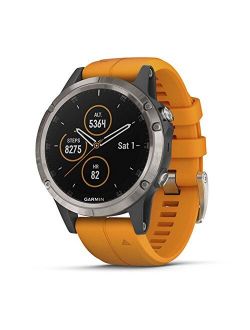 fenix 5 Plus, Premium Multisport GPS Smartwatch, Features Color Topo Maps, Heart Rate Monitoring, Music and Contactless Payment, Titanium with Orange Band
