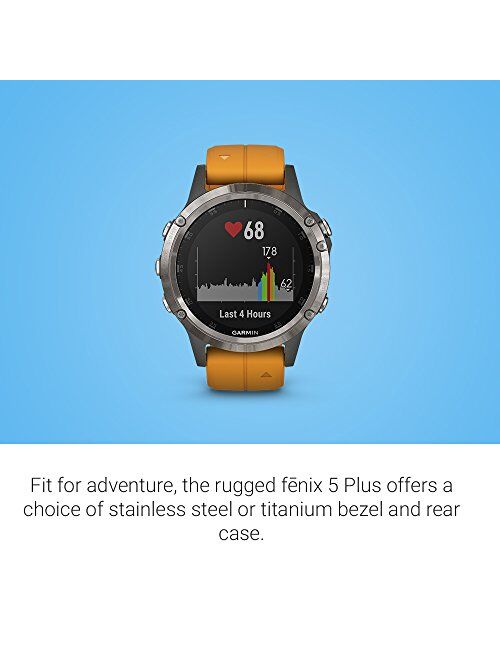 Garmin fenix 5 Plus, Premium Multisport GPS Smartwatch, Features Color Topo Maps, Heart Rate Monitoring, Music and Contactless Payment, Titanium with Orange Band
