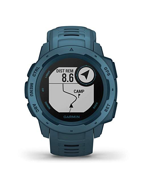 Garmin Instinct, Rugged Outdoor Watch with GPS, Features GLONASS and Galileo, Heart Rate Monitoring and 3-Axis Compass, Lakeside Blue (Renewed)