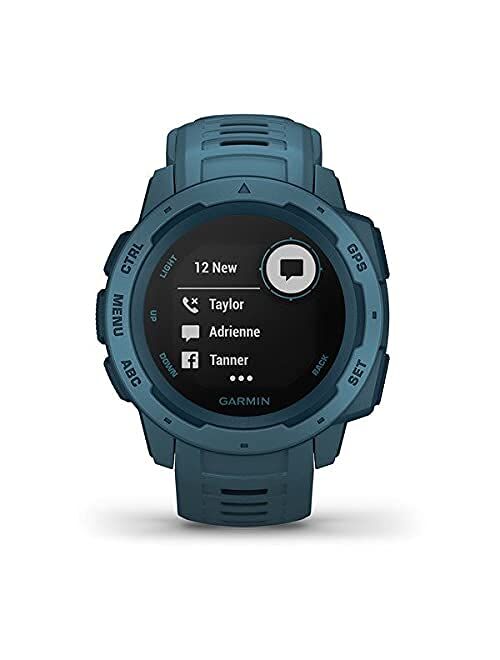 Garmin Instinct, Rugged Outdoor Watch with GPS, Features GLONASS and Galileo, Heart Rate Monitoring and 3-Axis Compass, Lakeside Blue (Renewed)