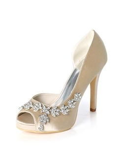 LLBubble Women Kitten Heels Peep Toe Wedding Shoes Satin Bridal Pumps Formal Party Dress Shoes Y1195-08YL/6041-09YL