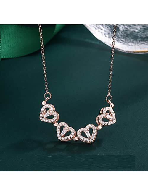 Lam Sence Sterling Silver Heart Shaped and Four Leaf Clover Convertible Pendant Necklace Crystals Jewelry for Women Girls