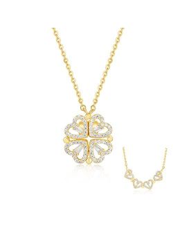 UHIBROS Necklaces for Girls, Heart Necklace for Women, Cute Four Leaf Clover Necklace Dainty Gold Necklace for Teen Girls Christmas Jewelry