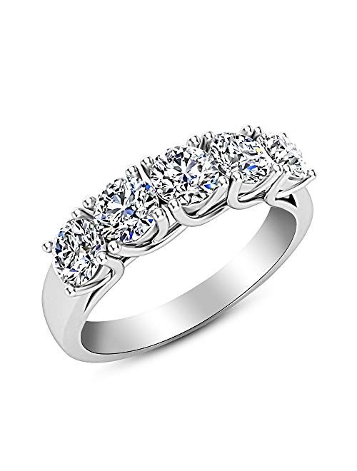 Houston Diamond District 1 Carat (ctw) 14K White Gold Round Diamond Ladies 5 Five Stone Wedding Anniversary Stackable Ring Band Value Collection