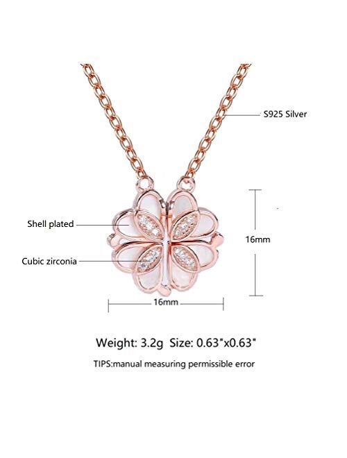 Lam Sence Sterling Silver Heart Shaped and Four Leaf Clover Convertible Pendant Necklace Crystals Jewelry for Women Girls