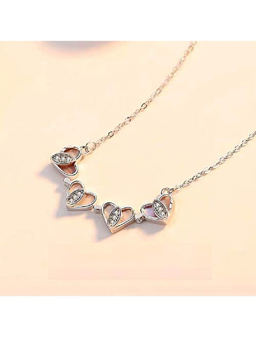 Lam Sence Sterling Silver Heart Shaped and Four Leaf Clover Convertible Pendant Necklace Crystals Jewelry for Women Girls