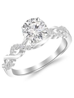 0.5 Carat Twisting Infinity Gold and Diamond Split Shank Pave Set Diamond Engagement Ring with a 0.35 Carat J-K I2 Center