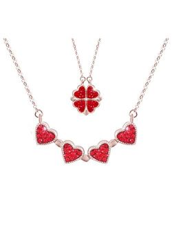 Yanchun Red Heart Necklace for Women Lucky Four Leaf Clover Necklace Magic Heart Shaped Necklace Mothers Day Gifts Jewelry Gifts for Mother Stepmother Mother in Law