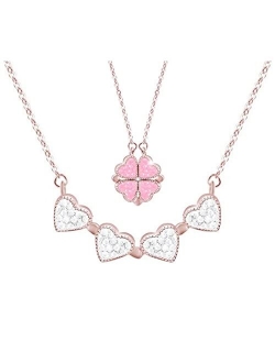 Yanchun Red Heart Necklace for Women Lucky Four Leaf Clover Necklace Magic Heart Shaped Necklace Mothers Day Gifts Jewelry Gifts for Mother Stepmother Mother in Law