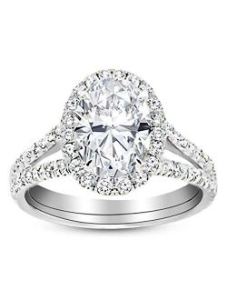 2.18 Ctw 14K White Gold Split Shank Oval Cut Diamond Engagement Ring (1.68 Ct J Color SI1 Clarity Center Stone)
