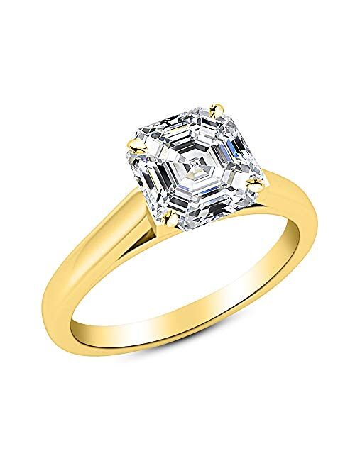 Houston Diamond District 1.71 Ct Asscher Cut Cathedral Solitaire Diamond Engagement Ring 14K White Gold (I Color VS2 Clarity)