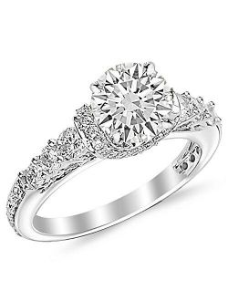 2 Carat Round Cut Designer Four Prong Round Diamond Engagement Ring (I-J Color, SI2 Clarity)