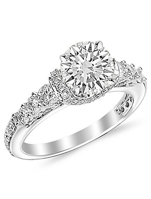 Houston Diamond District 2 Carat Round Cut Designer Four Prong Round Diamond Engagement Ring (I-J Color, SI2 Clarity)