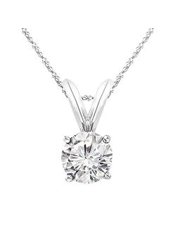 3/8-3 Carat IGI Certified LAB-GROWN Round Cut 4 Prong Diamond Pendant Necklace   16" 14K Gold Chain Value Collection (I-J Color, SI1-SI2 Clarity)