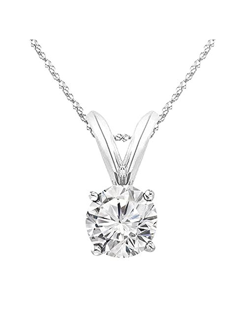 Houston Diamond District 3/8-3 Carat IGI Certified LAB-GROWN Round Cut 4 Prong Diamond Pendant Necklace + 16" 14K Gold Chain Value Collection (I-J Color, SI1-SI2 Clarity)