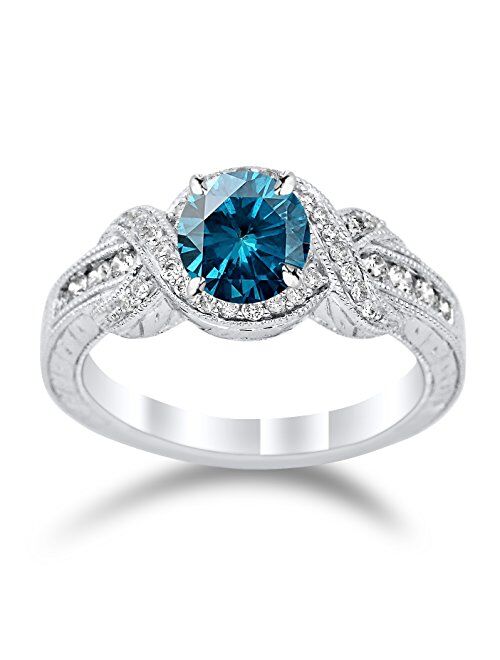 Houston Diamond District Twisting Channel Set Knot Diamond Engagement Ring with a 1 Carat Blue Diamond Heirloom Quality Center