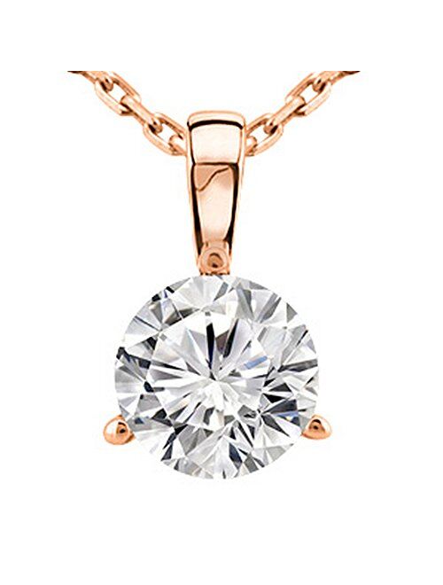 Houston Diamond District 0.5 Carat 14K White Gold Round Diamond 3 Prong Solitaire Pendant Necklace J Color I2 Clarity