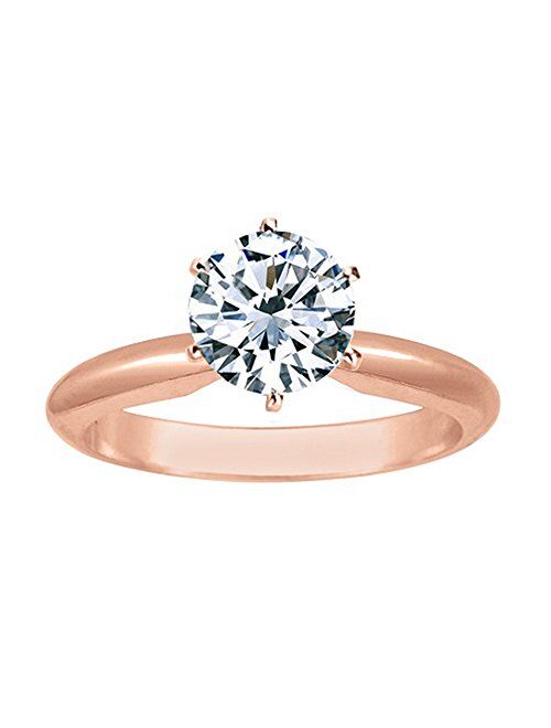 Houston Diamond District 1/2 Carat Round Cut Diamond Solitaire Engagement Ring 14K White Gold 6 Prong (J-K, I2, 0.50 c.t.w) Very Good Cut