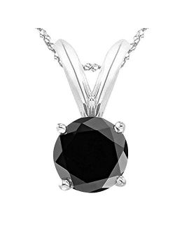 1/2-5 Carat Round Black Diamond 4 Prong Pendant Necklace (AAA Quality) W/ 16" Silver Chain