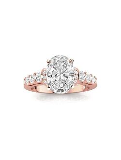 1.75 Ctw 14K White Gold Designer Four Prong Pave Set Round IGI Certified Oval Cut Diamond Engagement Ring (1 Ct Center H-I Color SI1-SI2 Clarity)