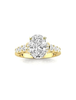 1.75 Ctw 14K White Gold Designer Four Prong Pave Set Round IGI Certified Oval Cut Diamond Engagement Ring (1 Ct Center H-I Color SI1-SI2 Clarity)