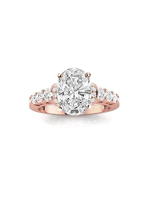 Houston Diamond District 1.75 Ctw 14K White Gold Designer Four Prong Pave Set Round IGI Certified Oval Cut Diamond Engagement Ring (1 Ct Center H-I Color SI1-SI2 Clarity)