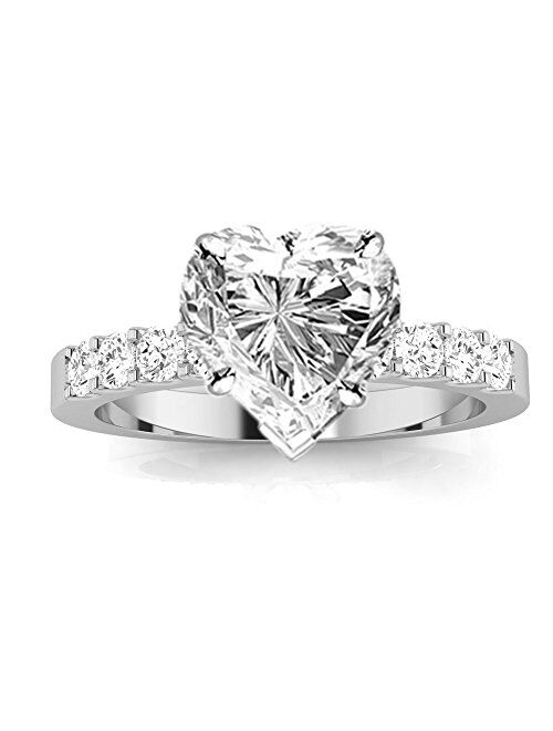 Houston Diamond District 1 Carat Classic Prong Set Diamond Engagement Ring (I Color, VS2-SI1 Clarity Center Stones) - Heart Shape