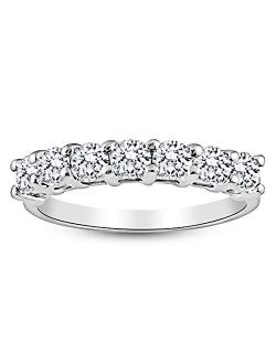 1 Carat 14K White Gold Round 7-Stone Diamond Wedding Anniversary Stackable Ring Band Value Collection