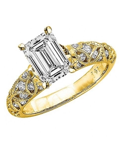 Houston Diamond District 2.5 Ctw 14K White Gold Vintage Channel Filigree Milgrain Emerald Cut GIA Certified Diamond Engagement Ring (2 Ct J Color VS2 Clarity Center Stone