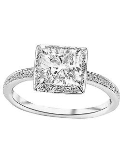 Houston Diamond District 1 Carat 14K White Gold Victorian Halo Square GIA Certified Diamond Engagement Ring Cushion Cut (0.75 Ct D Color VVS2 Clarity Center Stone)