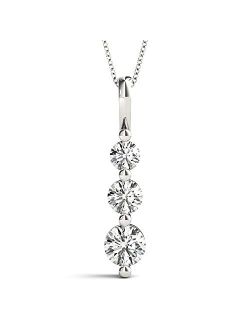 Houston Diamond District 1-3 Carat Classic Snowman 3 Stone Diamond Pendant Necklace Premium Collection (I-J Color I1/I2 Clarity) + 20" 14K Gold Chain