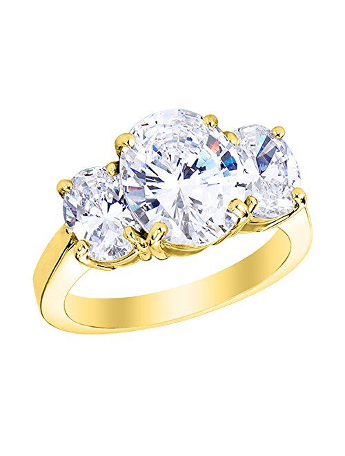 Houston Diamond District 3 Three Stone GIA Certified Oval Diamond Engagement Ring 14K Yellow Gold (D-E Color VS1-VS2 Luxury Collection)