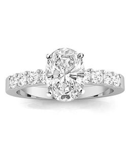 Houston Diamond District 1 Carat t.w. GIA Certified Oval Classic Prong Set Diamond Engagement Ring K/SI1 Clarity Center Stones.
