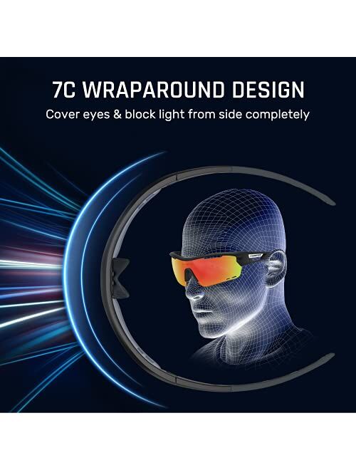 TOREGE Polarized Sports Sunglasses with 3 Interchangeable Lenses for Men Women Cycling Running Baseball Glasses TR33