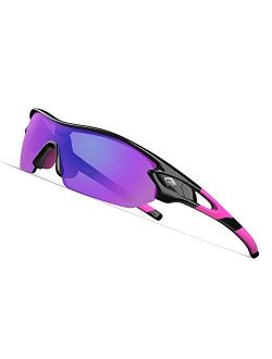 TOREGE Polarized Sports Sunglasses with 3 Interchangeable Lenses for Men Women Cycling Running Driving Fishing Glasses TR02