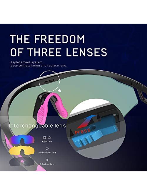 TOREGE Polarized Sports Sunglasses with 3 changeable Lenses for Men Women Cycling Running Driving Fishing Golf Glasses TR05
