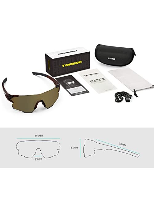 Torege Sports Sunglasses for Men,Polarized Sunglasses for Women,Sports Sunglasses for Cycling Hiking Fishing Golf Running TR71