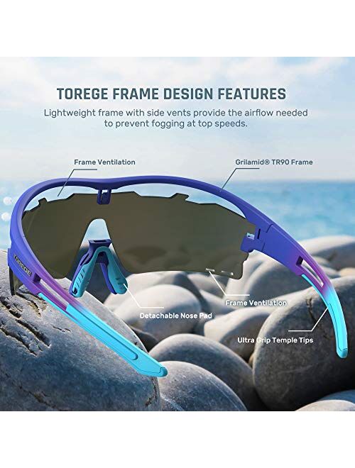 TOREGE Sunglasses for Men and Women,Polarized Sports Sunglasses with 3 Interchangeable LensTR30