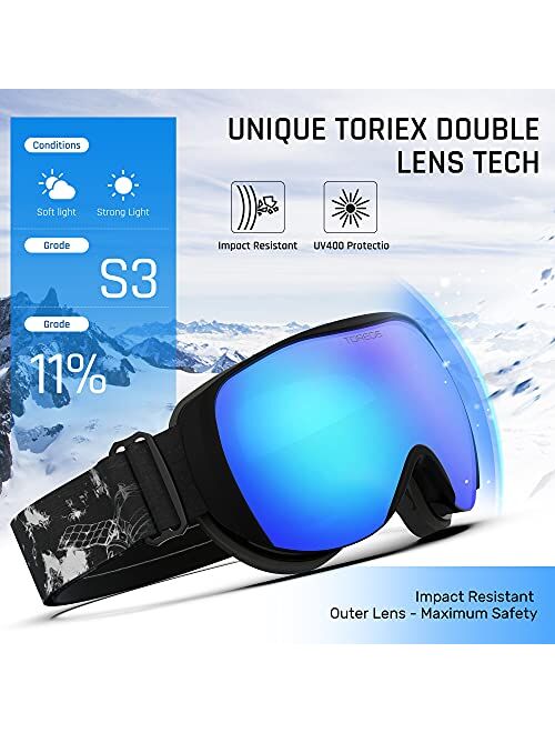 TOREGE Ski Goggles Anti Fog Dual-Layer UV Protection Snowboard Goggles OTG Snow Goggles for Men Women