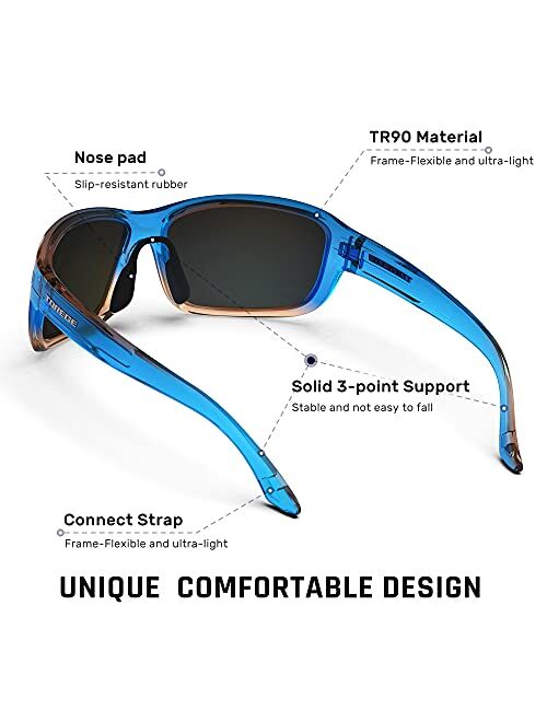 TOREGE Sports Polarized Sunglasses for Men Women Fashion Glasses Cycling Running Driving Fishing Traveling Glasses TR70