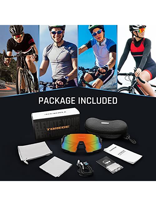 TOREGE Polarized Sports Sunglasses with 3 Interchangeable Lenses for Men Women Cycling Running Baseball Glasses TR65