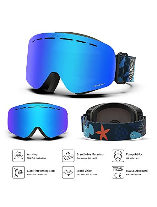 TOREGE Kids Ski Goggles, Snowboard Goggles Dual-Layer Anti Fog Snow Goggles for Boys Girls Youth TG05