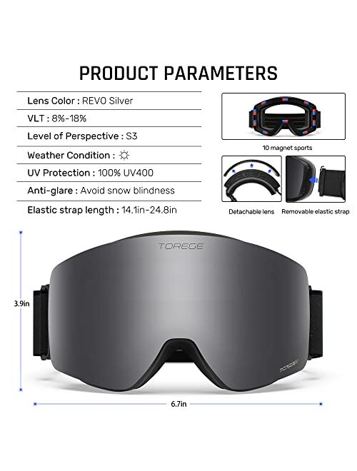Buy TOREGE Ski Goggles, Snow Goggles with Antifog Spherical Lens, OTG