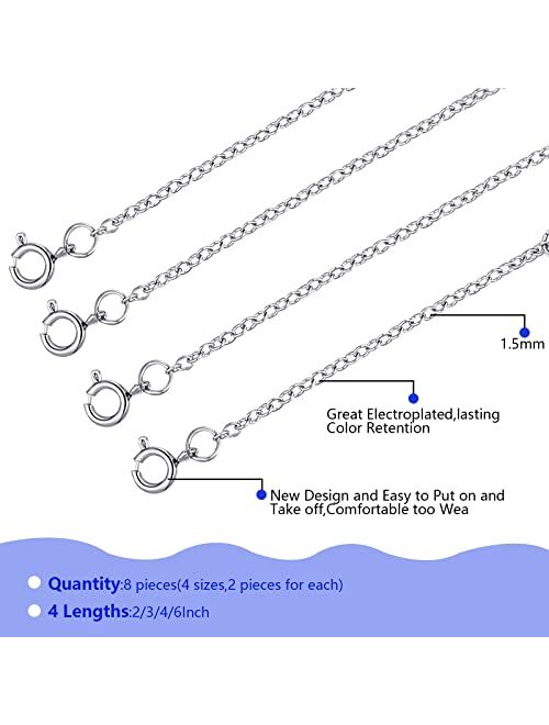 Sureio 8 Pcs Stainless Steel Necklace Extender Silver Bracelet Extender Lobster Clasp Chain Extenders for Necklace Extension Set Necklace Chains for Jewelry Making Bracel
