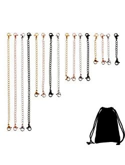 TecUnite 16 Pieces Stainless Steel Necklace Bracelet Extenders Chain Sets for DIY Jewelry Making, 4 Colors and 4 Sizes