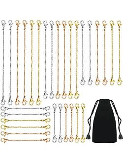 Hicarer 30 Pieces Necklace Extenders Alloy Necklace Chain Necklace Extenders Gold Silver Alloy Necklace Extender Bracelet Extender Chain Set for DIY Jewelry Making, 3 Col