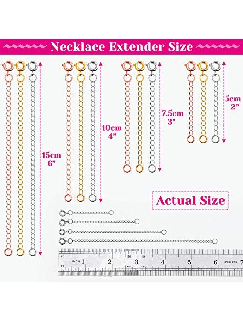 Jewelry Extenders for Necklaces, Anezus 12pcs Necklace Extenders, Chain Extenders for Necklace, Bracelet and Jewelry Making (Assorted Sizes & Colors)