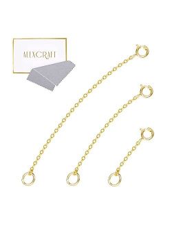 ALEXCRAFT 3 Pcs Necklace Extenders 14K Plated 925 Sterling Silver Extender Chain Bracelet Extension Chains for Jewelry Making(1 2 3 inch)